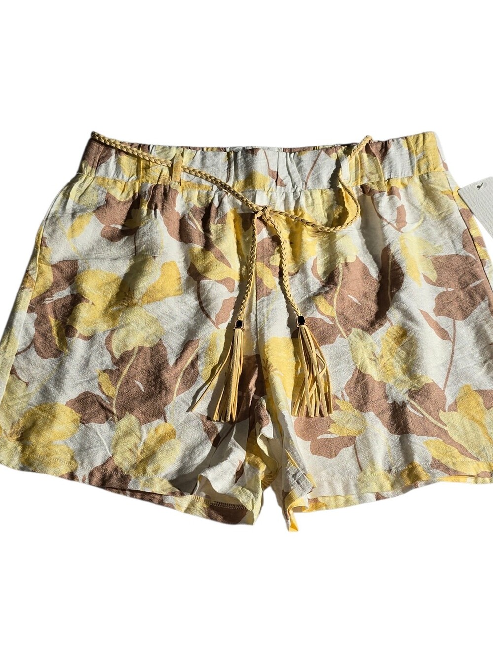Floral Tie-Waist Bermuda Shorts in Yellow and Brown